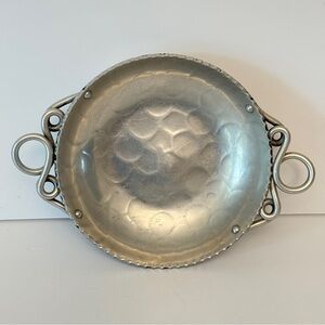 Vintage Buenilum Hammered Aluminum Metal Bowl Scroll Handles
